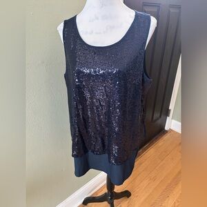 DG2 by Diane Gilman Blue Sequin Sleeveless Tank Top